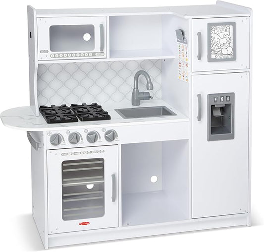 Melissa & Doug Wooden Chef’s Pretend Play Toy Kitchen With “Ice” Cube Dispenser – Cloud White - FSC Certified