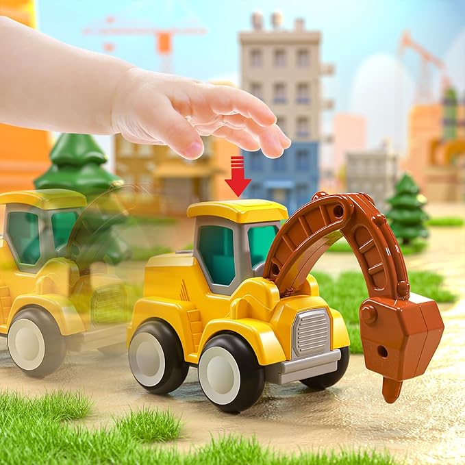 Construction Vehicle Trucks Toys for Toddlers 3-5, 4 PCS Car Trucks for Toddlers Boys Girls with Flexible Joints, Kids Toddlers Toys for 3 4 5 6 Years Old Boys Girls Birthday Gifts