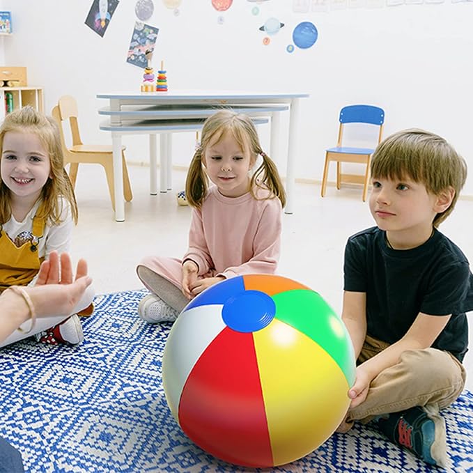 24 inch Beach Balls Bulk, 3 Pack Beach Balls for Kids, Reusable Inflatable Beach Ball for Summer Beach Outdoor or Indoor