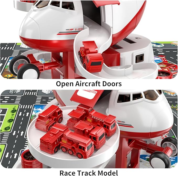 TEMI Kids Airplane Boy Toys for 3 4 5 Year Old Boys - Car Race Tracks for Kids Ages 3-5 with 8 Small Car Toys, Toddlers Educational Toy, Birthday Gifts for Boys 3-5, Birthday Gifts for Boys Girls 3-5