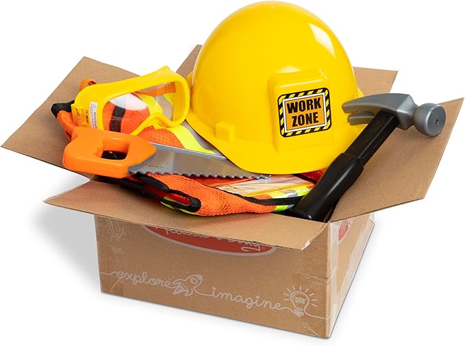 Melissa & Doug Construction Worker Role Play Costume Dress-Up Set (6 pcs) Frustration-Free Packaging - Pretend Construction Worker Outfit, Construction Worker Costume Set For Kids, Toddlers Ages 3+
