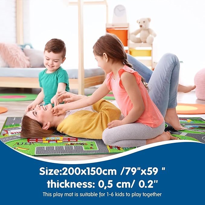 Booooom Jackson Car Rug-Car Mat for Kids Toy Cars -Car Rugs for Kids Toy Cars-Road Rug-Kids Car Rug Play Mat-Car Track Carpet-Car Play Mat-Car Play Rug-Race Car Floor Mat-Kids Car Playmat Rug