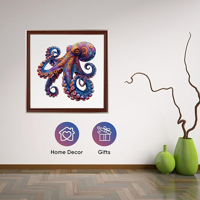 Octopus Puzzles for Adults, 5MM Thick Wooden Jigsaw Puzzles 200 Pieces, Unique Shape Puzzle Ocean Wood Puzzles for Adults and Kids Birthday Gifts Family Game 11.2 * 11.2inch
