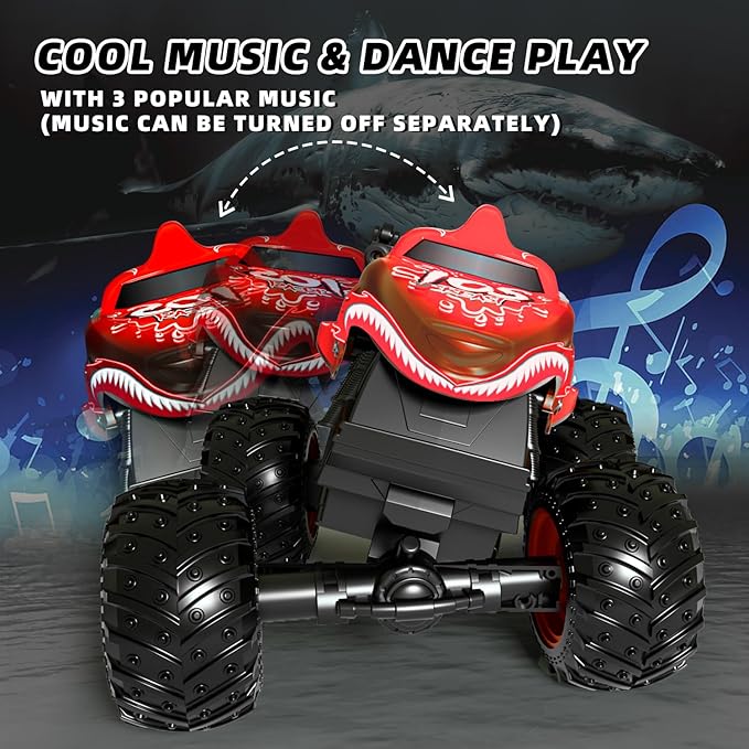 Remote Control Monster Truck Toys, 1:20 Scale RC Shark Monster Trucks with Light & Music, 2.4Ghz Remote Control Car Boys 4-7 & 8-12, Remote Control Truck with 360° Spin Walk Upright & Drift