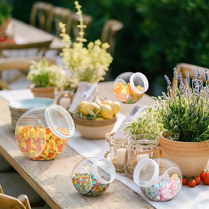 4 Pcs Plastic Candy Jar with Lid for Candy Buffet Large Storage Jar Clear Food Storage Canisters Kitchen Countertop Container for Cookies Beans Snacks Indoor Outdoor Wedding (30/40/60 oz)