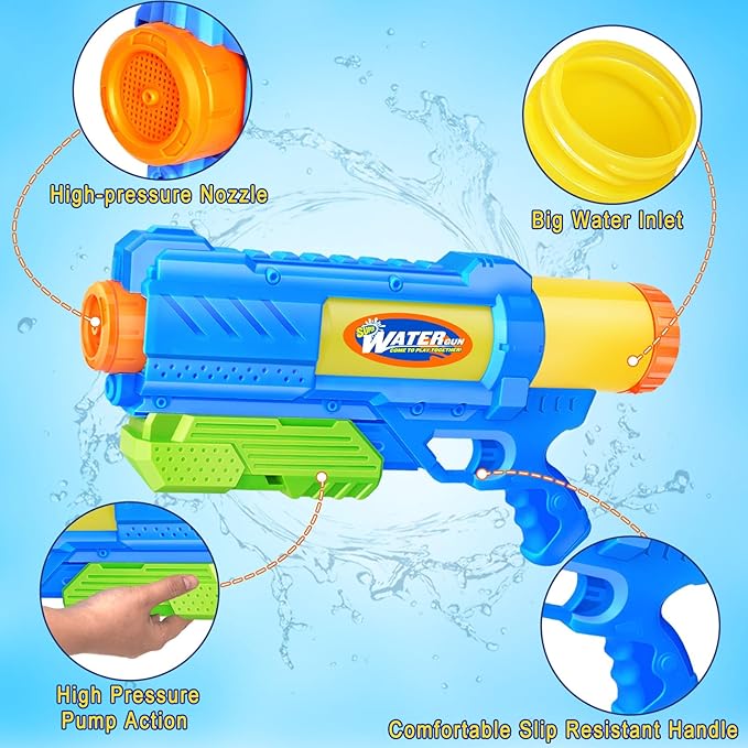 Super Water Gun for Kids Adults: 2 Pack - 1200CC Water Toy Gun Super Water Squirt Blaster Soaker Long Range High Capacity Swimming Pool Beach Outdoor Summer Fun Party Games, Gifts for Boys and Girls