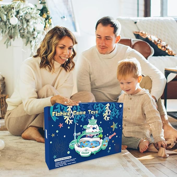 3in1 Fishing Game Toys for Kids with 34PCS Accessories Including Fishing Rod, Small Fish, Track, etc., STEM Toys with Music and Stories for Preschool Learning (Green)