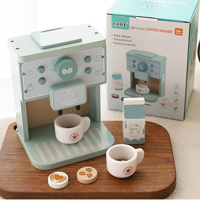 Wooden Coffee Maker Toys Play Set for Kids, Coffee Machine Toy, Montessori Pretend Play Food Kitchen Accessories for Toddler Girls and Boys (Coffee Maker)