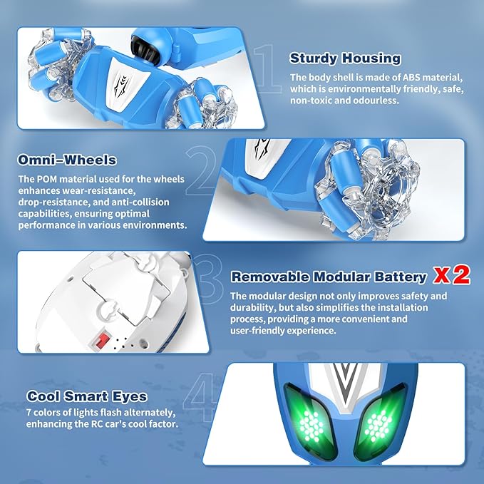 Gesture Sensing Stunt RC Car, 6 Year Old Boy Birthday Gift, Remote Control Car Toys for Ages 8-12 4-7, Type-C Charging, Modular Battery, Cool Stuff for Boys, Ideal for 10 Year Old Boy Gifts (Blue)