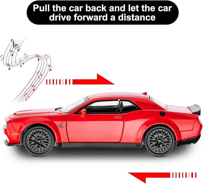 SASBSC Toy Model Car for Kids 1: 32 Scale Challenger Die cast Metel Toy Cars for Pull Back Model Car with Sound and Light Toy Birthday Gifts for 3+ Year Old Boys and Kids