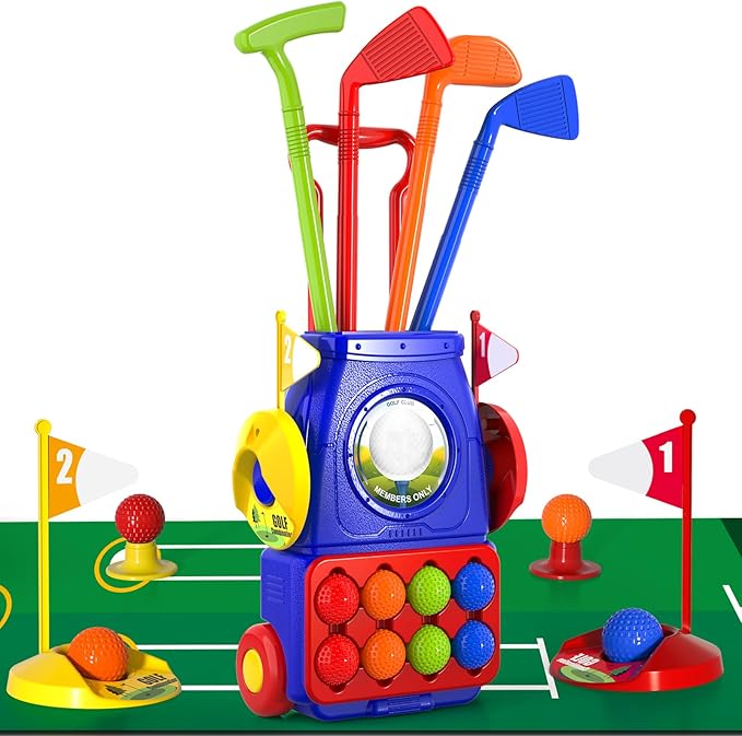 Bennol Toddler Golf Set Toys for Kids, Upgraded Kids Golf Cart Toys Sets with 4 Golf Sticks, 8 Balls and 1 Mat, Indoor & Outdoor Golf Toys for 3 4 5 6 Year Old Boys Girls Toddlers