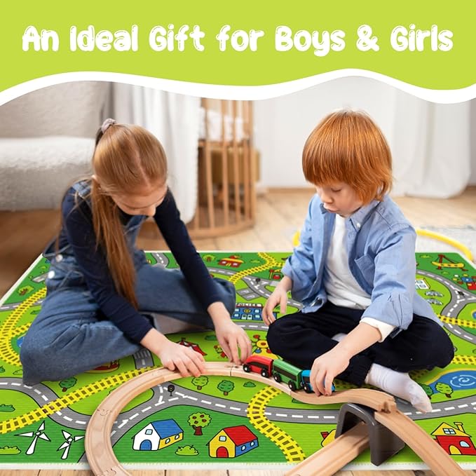 Kids Carpet Car Rug Play Mat for Kids Cars, 5x8 Ft Educational Road Traffic Carpet Multi Color Play Mat, City Life Nursery Car Rug for Toddlers Bedroom Kids Room