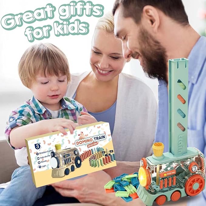 Domino Train Toys, 200PCS Automatic Dominoes Stacking Kids Games for 3+ Year Old Boys, Stem Montessori Toy Toddler Birthday Gifts Age 4 5 6 7 8