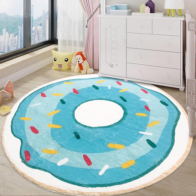 Kids Carpet Rug 5.2Ft Round Donut Bedroom Rug Circle Large Play Mat Playroom Area Rug for Boys Girls Nursery Classsroom Living Room Decor, Washable, Nonslip, Blue