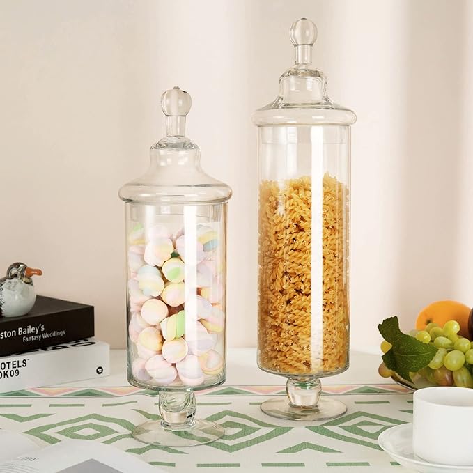 Glass Apothecary Jars, Clear Candy Bowl Dishes Holder Elegant Storage Buffet Display, Decorative Wedding Candy Organizer Canisters (Height: 17" Body: 4")
