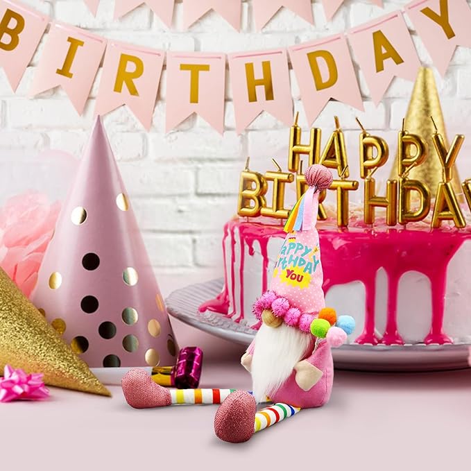 Funny Birthday Gifts for Women, Her, Mom, Girls, Women Friendship, Sister, Wife, Mother, Grandma, Coworker, Boss Who Have Everything - Pink Happy Birthday Plush Gnomes Doll Decorations for Table Decor