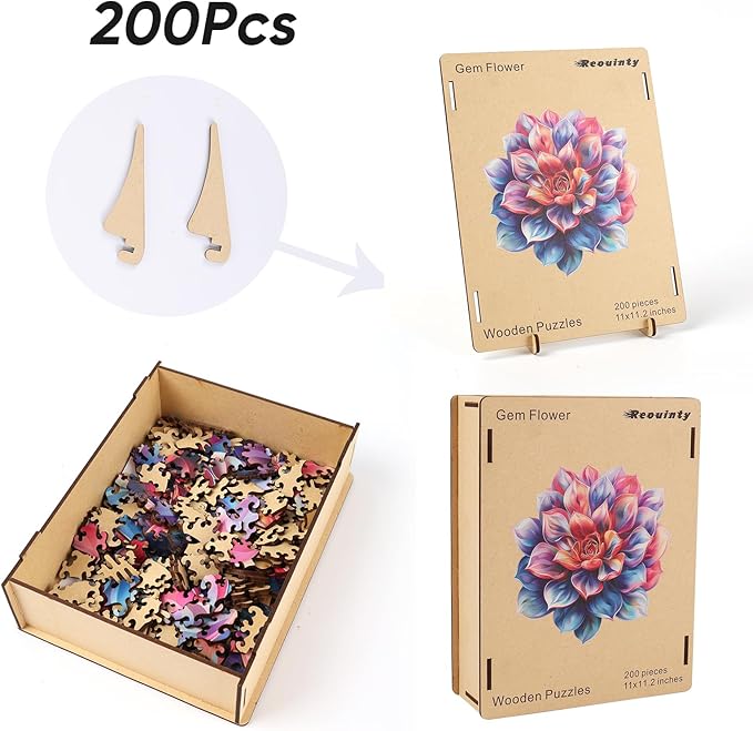 Wooden Puzzles for Adult, Flower Succulent Puzzle for Girl, Challenging Puzzle, 200 Piece Luxurious Shaped Wooden Puzzles for Adults, Family Game Medium 11.2 * 15.9in