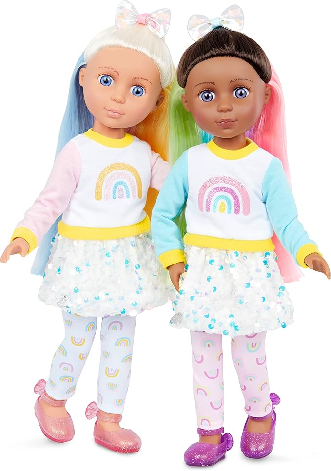 Laica Glitter Girls – 14-inch Play Doll – Blue Eyes & Tricolor Hair, Rainbow Top, Print Leggings – Sequin Skirt, Hair Bow – 3 Years +