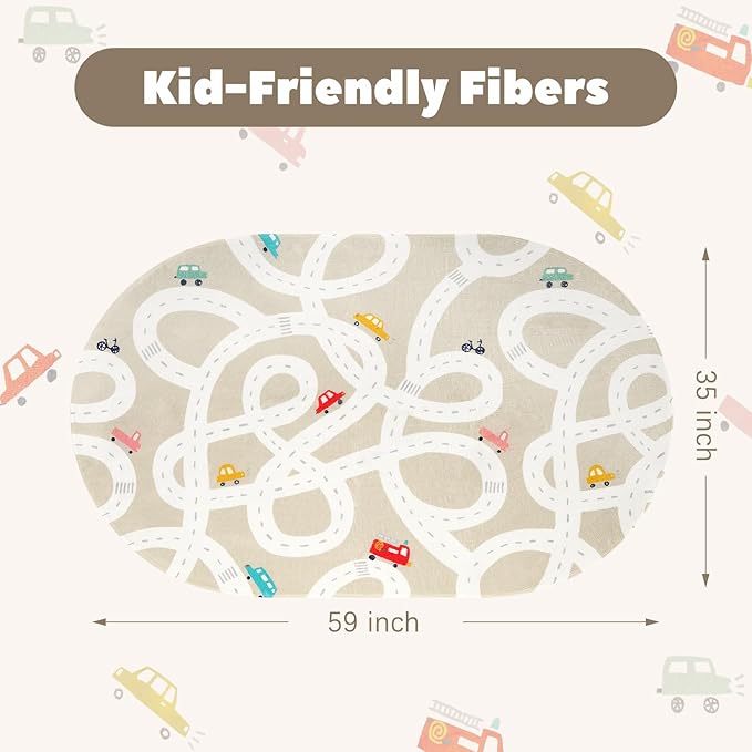 LIVEBOX Road Traffice Kids Rug, 3'x5' Floor Mats for Kids Room, Non-Slip Machine Washable Rugs for Playroom, Soft Fun & Learning Rug Children Car Carpet for Nursery Daycare Classroom