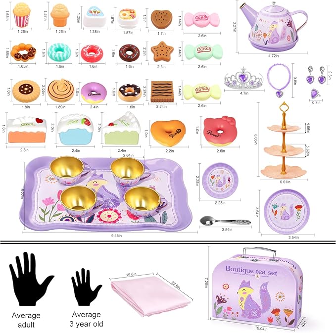 Tea Party Set for Little Girls, 49PCS Princess Tea Time Toy Including Tea Set Dessert Carrying Case, Kids Kitchen Pretend Playset, 3-8 Years Old Girls Boys Toddler Toys Birthday