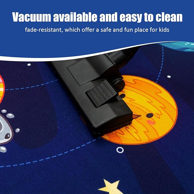 Round Space Rug for Kids Room Solar System Circle Rugs for Bedroom Kids Rugs for Playroom Boys Space Planet Theme Rug Living Room Dining Room Decor 40x40 inch