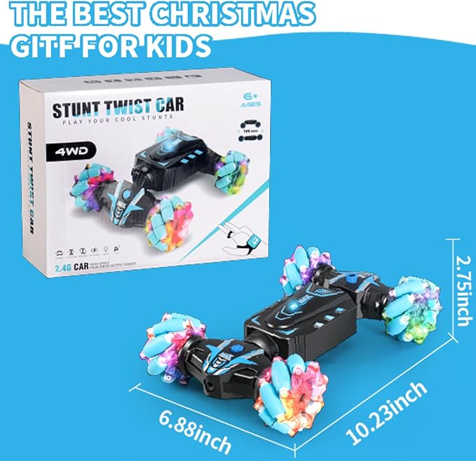 VANLINNY Gesture Sensing RC Stunt Car with Light and Music,Drift Hand Controlled Remote Control Twist Cars Toys for 8-12 yr Boys Girls,4WD 2.4GHz Monster Truck 360° Flips/Spray,Xmas Gift for Kids.