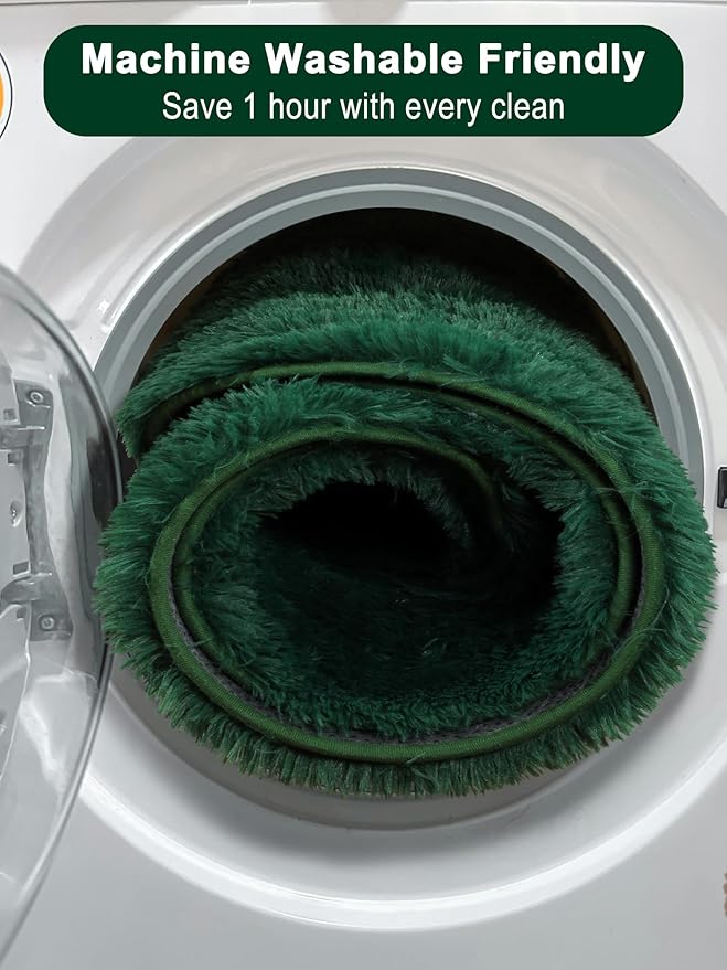 ONASAR Dark Green Round Area Rug 4x4, Soft Bedroom Circle Rugs for Kids Girls Teen Room, Cute Furry Plush Shaggy Carpet for Baby Nursery Living Room Playroom Dorm Christmas Home Decor