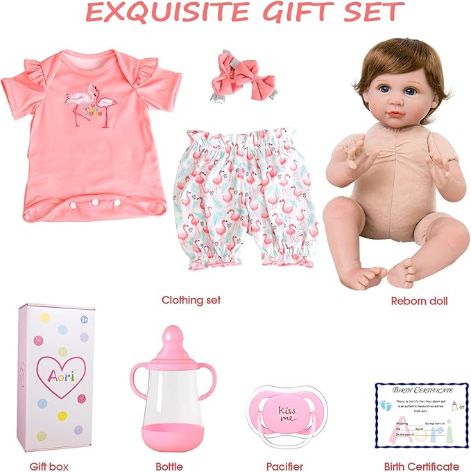 Aori Realistic Reborn Baby Doll Girls - 22 inch Real Life Newborn Baby Dolls, Adorable Lifelike Babies, Weighted Reborn Toddler Gifts Set for Kids Grandma