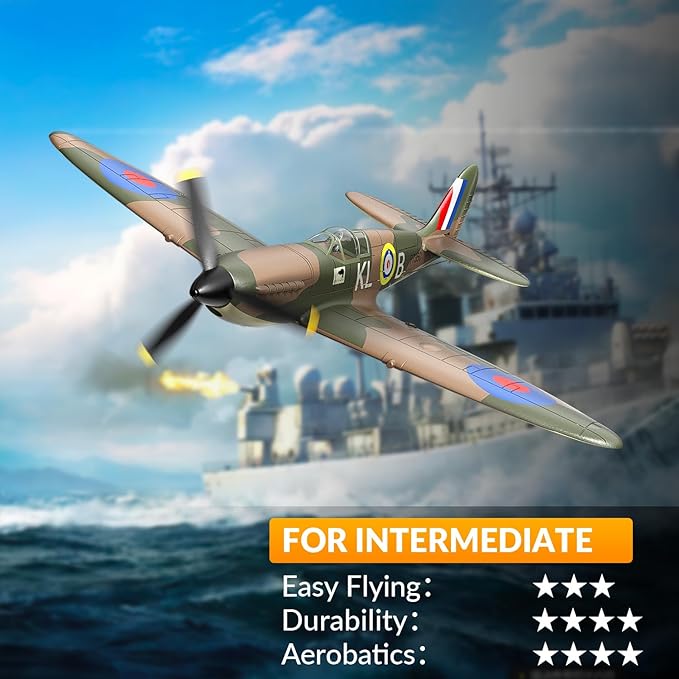 VOLANTEXRC RC Plane Spitfire Fighter 4CH Remote Control Airplane RTF with Aileron, Gyro, Aerobatics & 3 Modes to Fly, Hobby Radio Controlled Warbird Aircraft for Adults, Beginners, Boys (Green)
