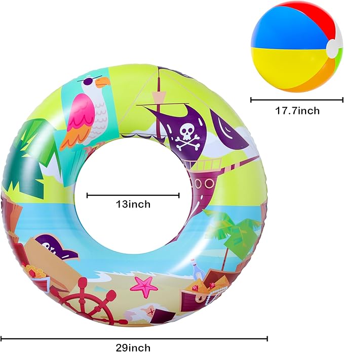 FindUWill 6 Pack Pool Floats Kids, Pool Swim Tubes Rings(4 Pack) - 4Pcs Inflatable Big Floaties Beach Swimming Toys with 2Pcs Beach Balls for Adults Raft Floaties Toddlers