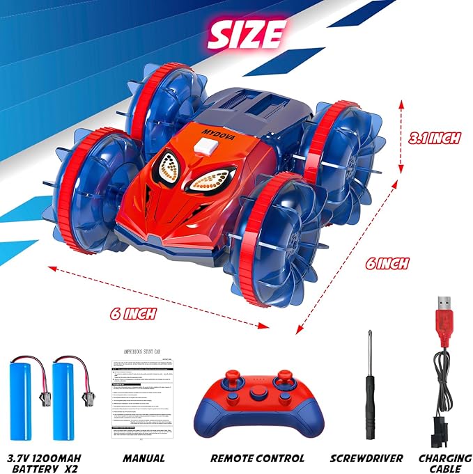 Amphibious RC Monster Truck - 2.4GHz 4WD 360Rotating All Terrain Waterproof RC Car Boat for 8-12 Year Old Boys