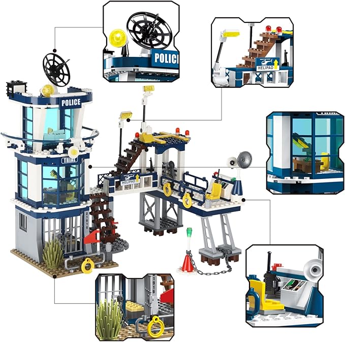 City Police Station STEM Building Sets, Compatible with Lego Military Helicopter Airplane,Boats Ship, Swat Team,Building Kit for Kids, 565 PCS Best Gift for 6-10 Boys