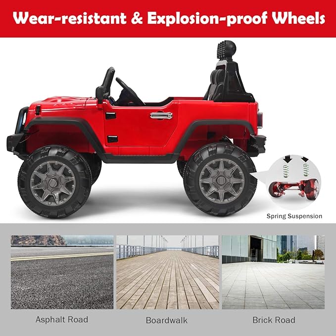Costzon Ride on Car, 12V Battery Powered Electric Vehicle w/Parent Remote Control, Spring Suspension, Storage, 3 Speeds, LED Light, MP3, Music, USB & AUX Port, Electric Car for Kids (Red)