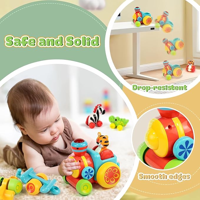 Marstone Baby Toys for 1 2 Year Old Boys and Girls Gifts, Forest Train Car Set for Toddlers 1-2, Push Animal Baby Toys 12-18 Months, Learning Toddler Toys for 1-3 Yr Old Boy Birthday Xmas Gift