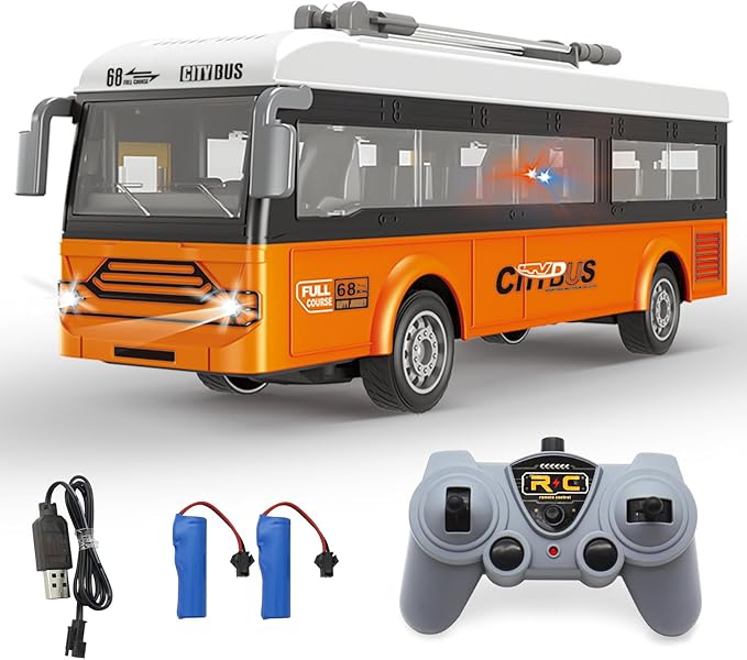 Remote Control Bus 2.4G Remote Control City Classic Bus Truck Model with Lights Sound Electric Vehicle Playsets Cars for Kids Toy