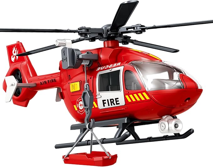 Wenbeier Fire Rescue Helicopter Toys for Boys with Hanging Basket Toy Airplane with Lights and Sound Firefighting Vehicles Toys for Kids Aged 3 4 5 6 7