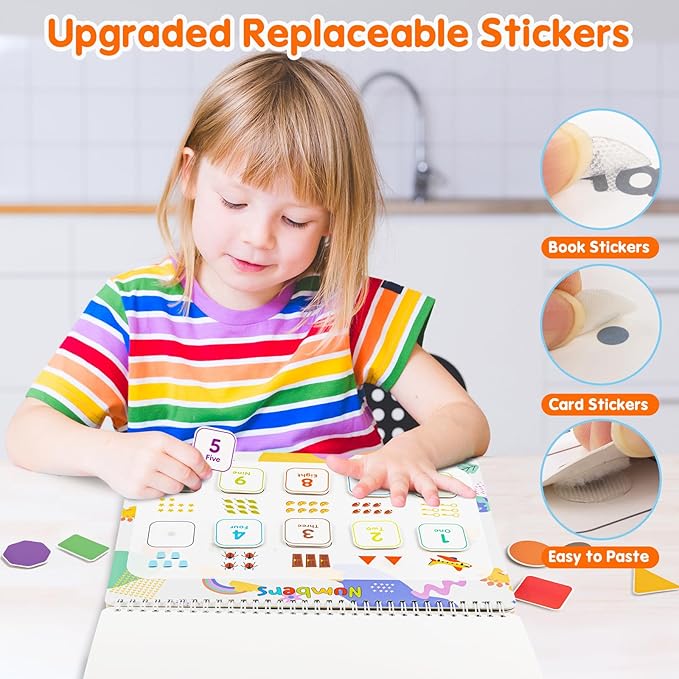 Kids Book Gifts for 3 4 5 Year Old Girls, Pre-assembled Stickers & Reusable, Activity Books for Kids Ages 3-5 - Learning Activities,Toddler Educational Toys, Autism Learning Support, Birthday Gifts