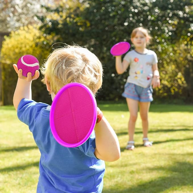 EVERICH Upgraded Toss and Catch Ball Game Set - Indoor and Outdoor Games for Kids 3-12, Beach Sand Pool Water Toy Includes 2 Paddles 2 Sticky Balls, Great Birthday Easter Gifts for Boys Girls