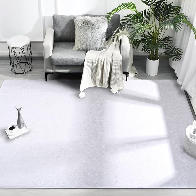 FlyDOIT Area Rugs for Bedroom Living Room, 5x8 White Super Soft Comfy Thickened Memory-Foam Indoor Carpets, Modern Aesthetic Minimalist Carpet for Boys Girls Adults Apartment Nursery Home Décor