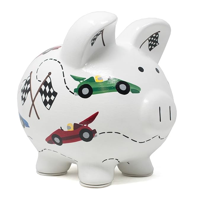 Child to Cherish Ceramic Piggy Bank for Boys, Vroom Race Car