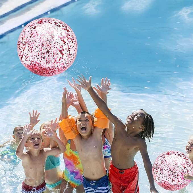 12 Pack Inflatable Beach Balls Bulk 16" Pink Glitters Pool Toys Balls for Pool, Beach, Summer Pool Party - Swimming Pool Game Water Beach Toys Kid Party Favor Decorations Summer Blow Up Beach Ball