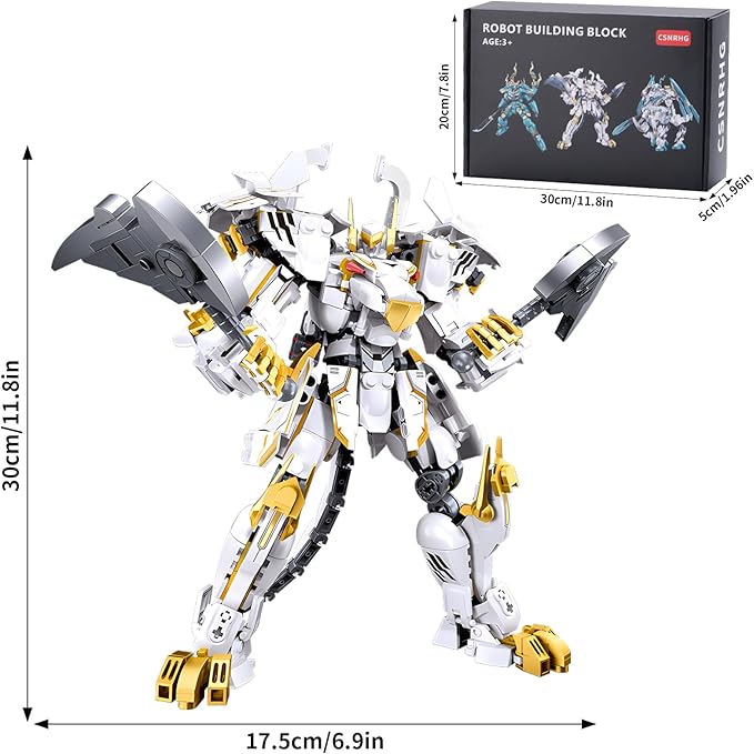 White Tiger Samurai mech Robot Model with Double Axe Head Building Blocks Toy Set Mythical Birthday for Age 8+ Children Adults Teens 679 Pieces