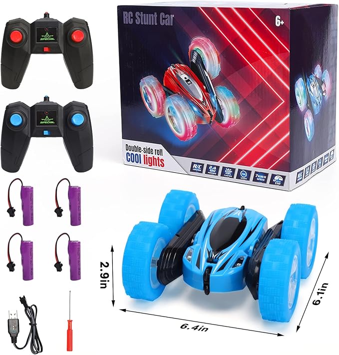 GAOMON 2-Pack Remote Control Car Toys for Kids - 2.4GHz RC Stunt Cars with Wheel Lights