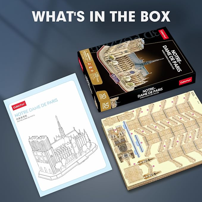 CubicFun 3D Puzzles for Kids Ages 8-10 - Notre Dame de Paris Gifts for 10 Year Old Girl Boy - Art STEM Projects for Kids Ages 8-12 - Classroom Desk Decorations, 128 Pieces