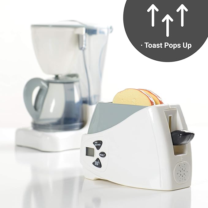 Constructive Playthings Coffee Maker Toy and Play Toaster with Pop Up Toast, Developmental Toddler Toys, Ages 3 Years and Up