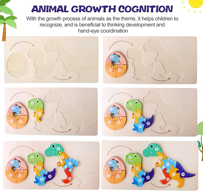 SHIERDU 6-Pack Wooden Animal Growth Puzzle Puzzles for Kids Ages 3-5 Montessori Toys for 3 4 5 Year Olds Gifts for 2-4 Year Old Boys Girls