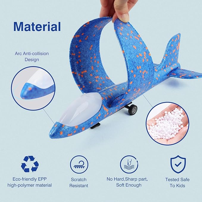 3 Pack Foam Airplane Launcher Toys, 2 Flight Mode Glider Plane,Kids Flying Toy,3 4 5 6 7 8 9 10 11 12 Year Old Boys Girls Gifts,Outdoor Sport Party Favor
