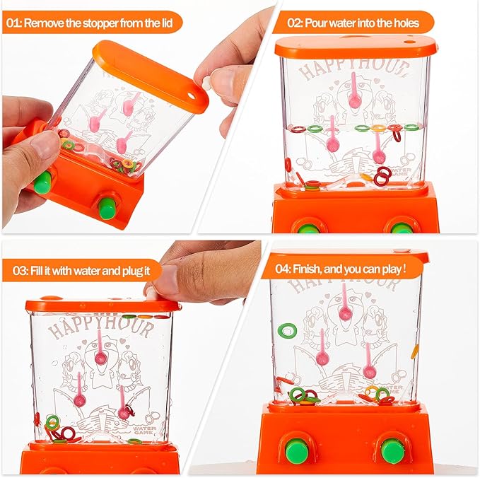 Lewtemi 60 Pcs Water Ring Toss Handheld Game Bulk Retro Pastime Games Handheld Toys Party Favor Basketball Fun Gifts, Without Water(Cute)