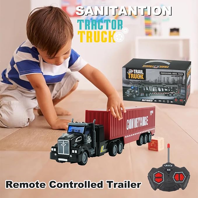 Remote Control Semi Truck with Trailer, 14" 1:48 Trailer Truck Toy, Equipped with 2 Rechargeable Batteries, Gifts Ideas for Boys Age 3-8 Year Old