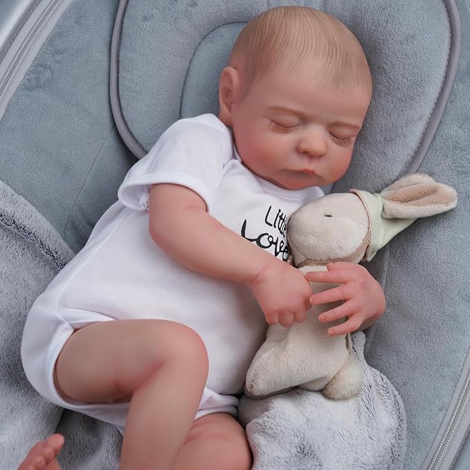 ADFO Lifelike Reborn Baby Dolls Boy - 17 Inch Real Baby Feeling Realistic-Newborn Sweet Smile Sleeping Dolls Handmade Life Baby Dolls with Accessories Gift Set for Kids Age 3 +